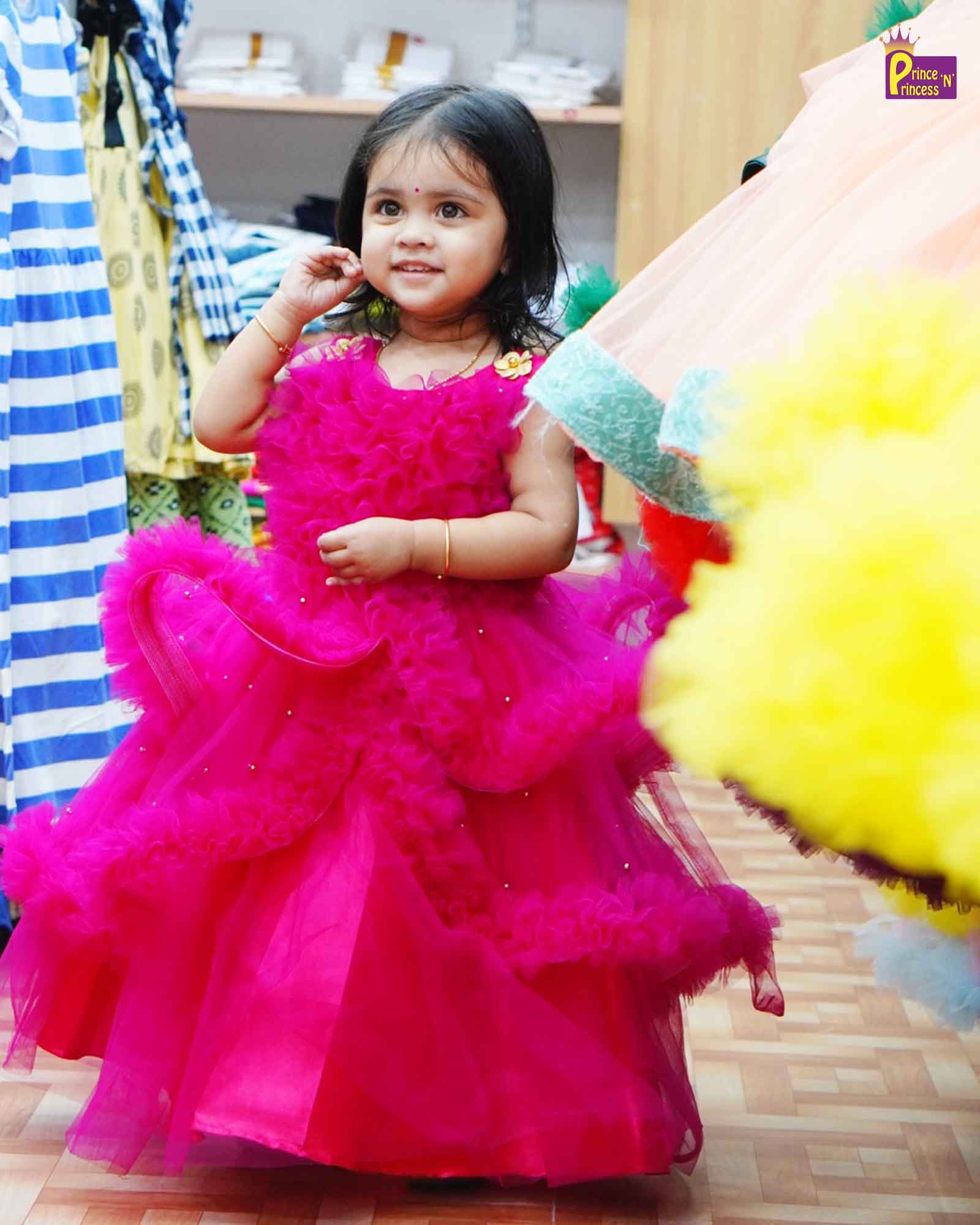 Kids Grand Pink Orange Birthday Ruffle Gown PG277 – Prince N Princess